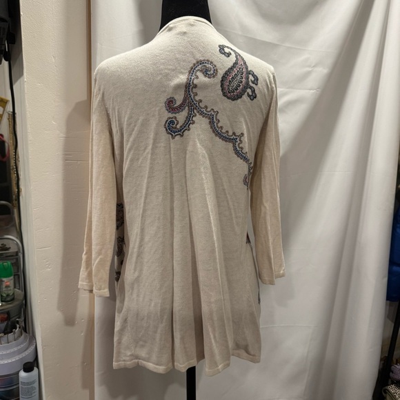 J. Jill Sweater Women's XS Beige Paisley Open Front Cardigan 3/4 Sleeve - Picture 3 of 4